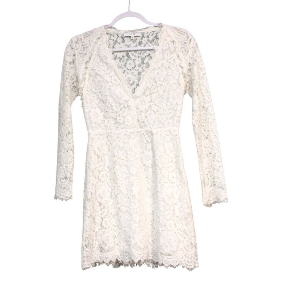 IRO Mini Dress Size 36 Small US 4 Ivory Lace Bridal Long Sleeve Cotton Formal